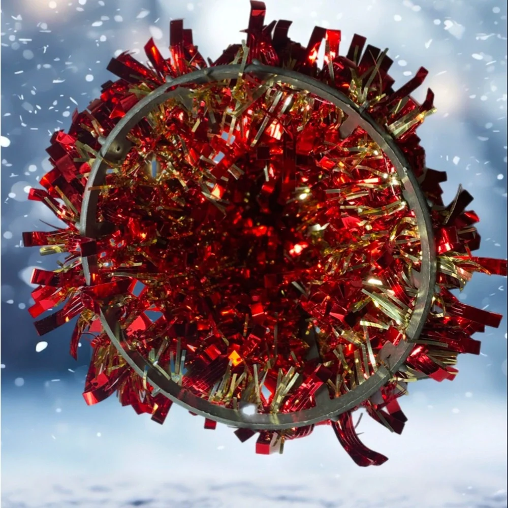 Festive Red and Gold Tinsel Christmas Tree